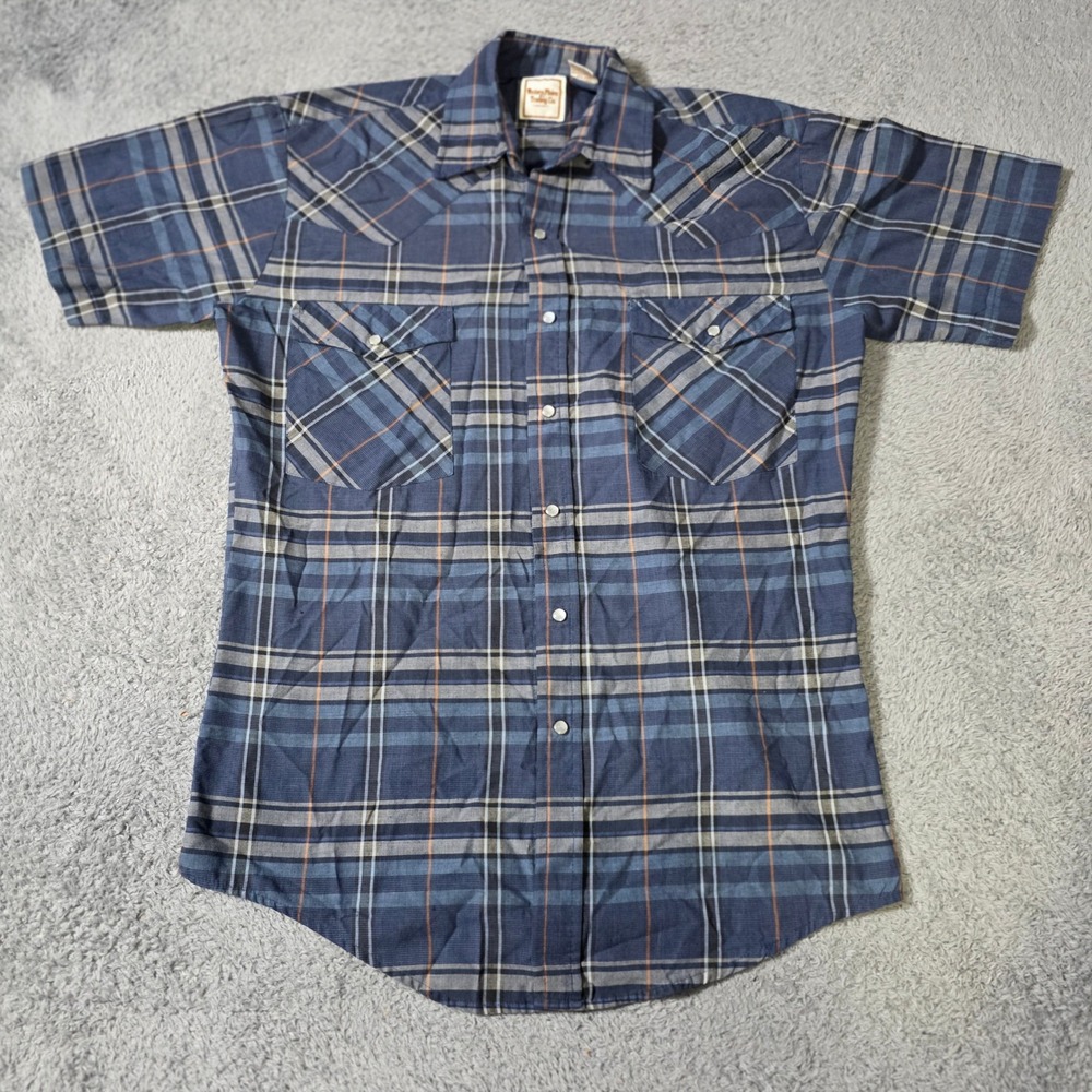 Western Plains Trading Co Mens S Shirt Blue Plaid Short Sleev Western Pearl Snap